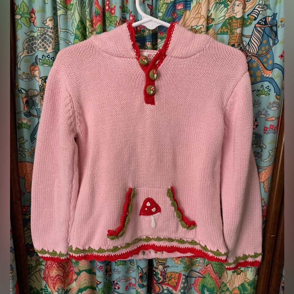 Powell craft England pink and red mushroom sweater hoodie sz 4-5y